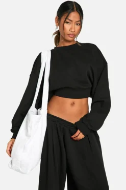 Sweatshirts|Hoodies & Sweatshirts*boohoo TUCKED HEM DETAIL CREW NECK CROPPED SWEATSHIRT black