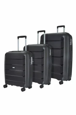 Handbags*Rock Tulum 3 Pc Set 8 Wheel Hardshell Expandable Suitcases Black