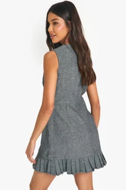 Mini Dresses|Suits & Tailoring*boohoo Tweed Tailored Pleated Hem Mini Dress charcoal