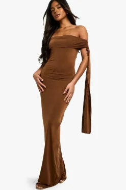 Bodycon Dresses|Maxi Dresses*boohoo Twist Detail Off Shoulder Drape Maxi Dress bronze
