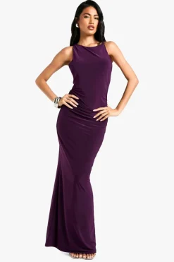 Cami Dresses*boohoo Twist Detail Ruched Slinky Maxi Dress plum