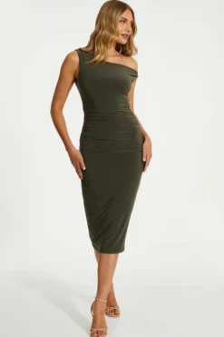 Bodycon Dresses|Midi Dresses*Quiz Twist Strap Bodycon Midi Dress Khaki