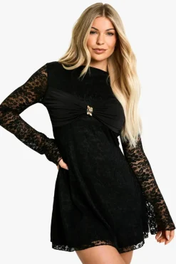 Skater Dresses|Mini Dresses*boohoo Twist trim detail lace skater dress black