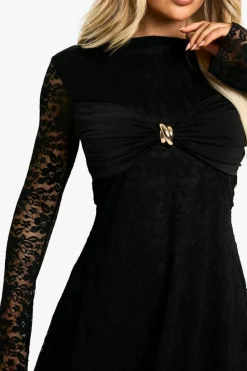 Skater Dresses|Mini Dresses*boohoo Twist trim detail lace skater dress black