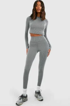 Long Sleeve Tops*boohoo Two Tone Rib Long Sleeve Crop Top charcoal