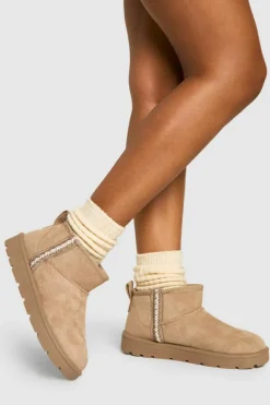 Cosy Boots|All Boots*boohoo Ultra Mini Embroidered Cosy Boots sand
