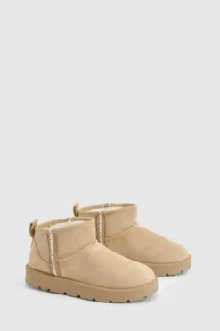 Cosy Boots|All Boots*boohoo Ultra Mini Embroidered Cosy Boots sand