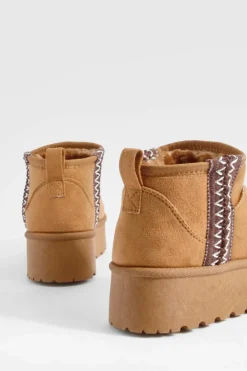 Cosy Boots|All Boots*boohoo Ultra Mini Embroidered Platform Cosy Boots chestnut