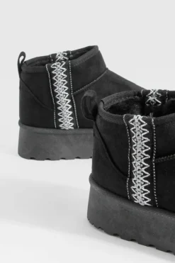 Cosy Boots*boohoo Ultra Mini Embroidered Platform Cosy Boots black
