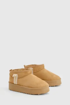 Cosy Boots|All Boots*boohoo Ultra Mini Embroidered Platform Cosy Boots chestnut