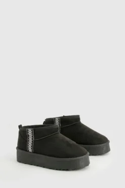 Cosy Boots*boohoo Ultra Mini Embroidered Platform Cosy Boots black