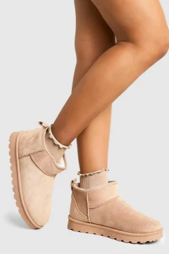 Cosy Boots|Ankle Boots*boohoo Ultra Mini Faux Fur Lined Boots mocha