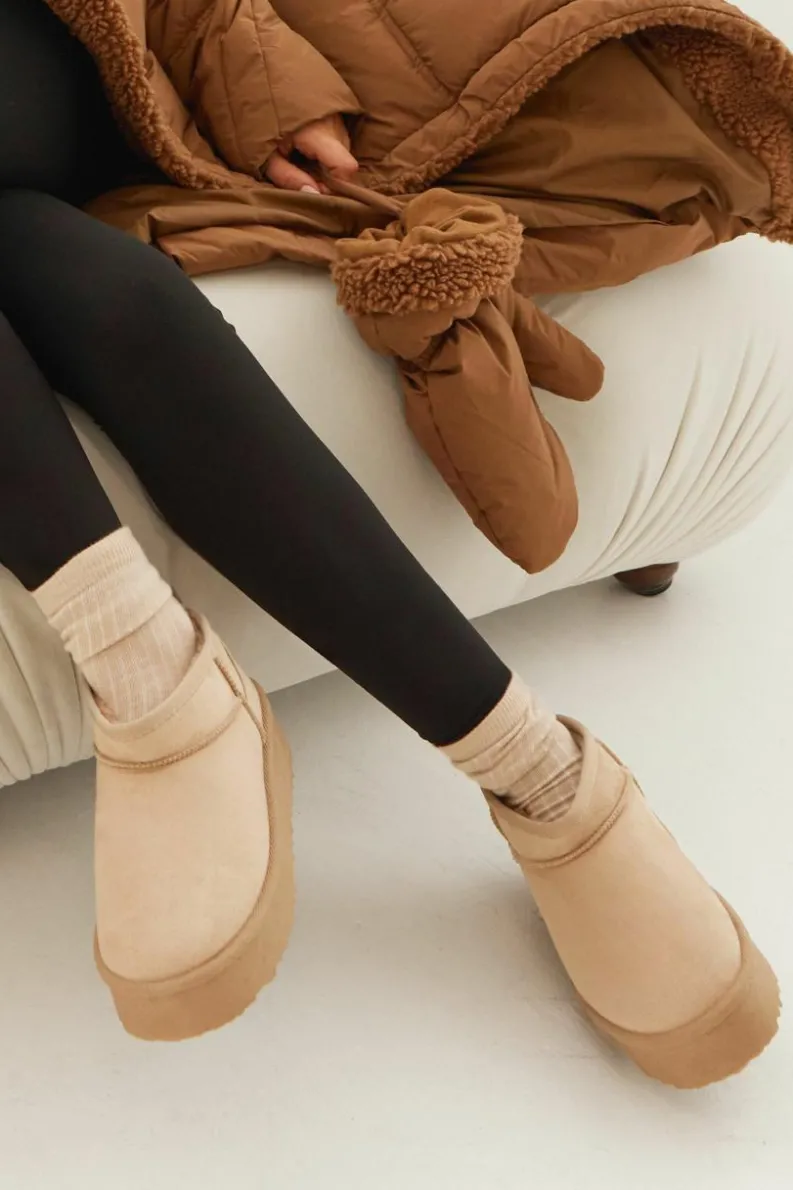 Cosy Boots*boohoo Ultra Mini Platform Faux Fur Lined Boots cream