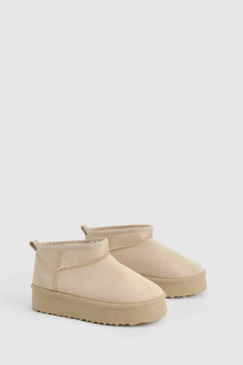 Cosy Boots*boohoo Ultra Mini Platform Faux Fur Lined Boots cream