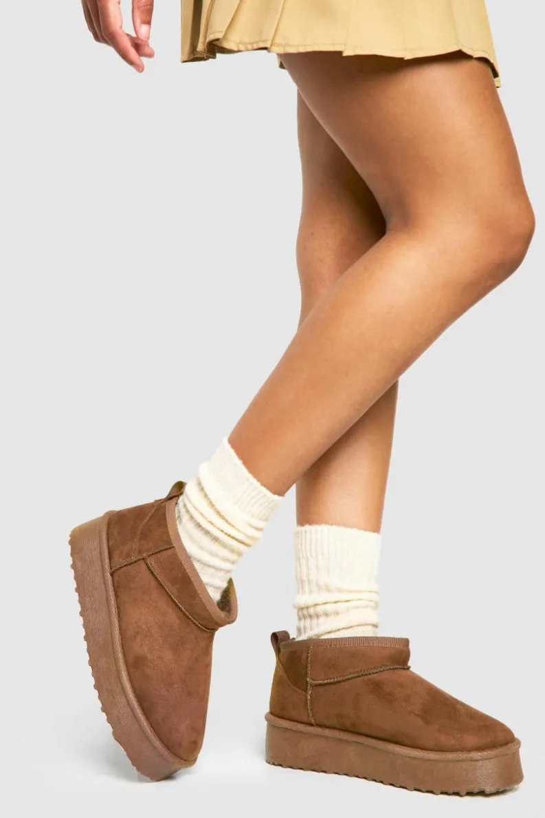 Cosy Boots*boohoo Ultra Mini Platform Faux Fur Lined Boots chocolate