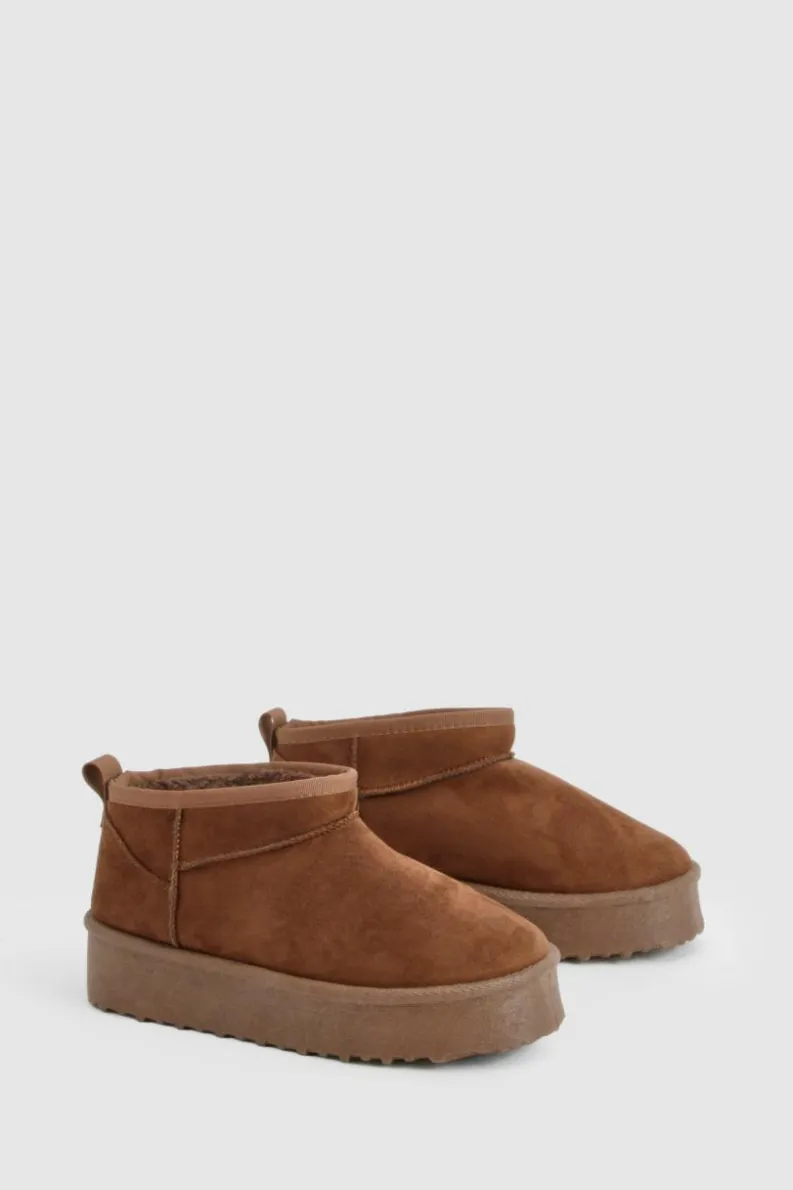 Cosy Boots*boohoo Ultra Mini Platform Faux Fur Lined Boots chocolate