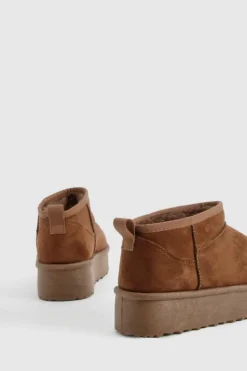 Cosy Boots*boohoo Ultra Mini Platform Faux Fur Lined Boots chocolate