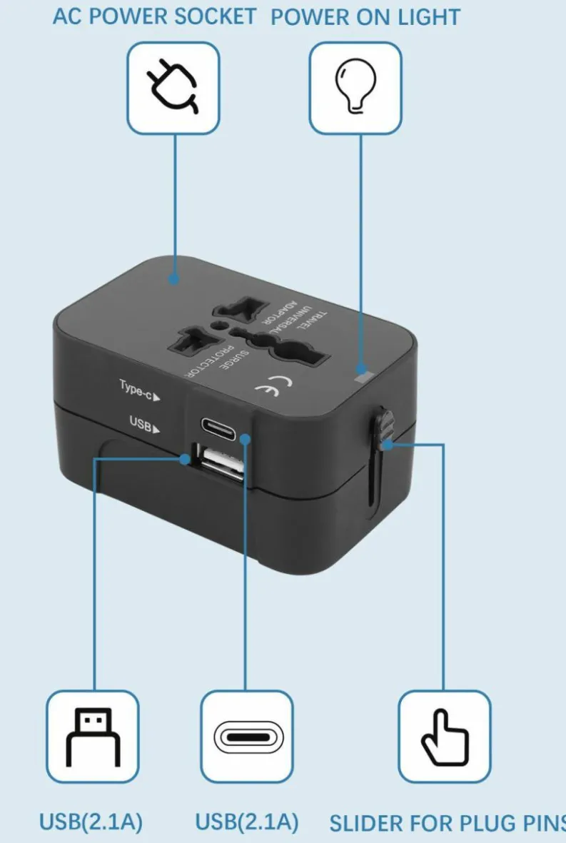 Travel Accessories*Groundlevel Universal Power Adapter Travel Plug Black