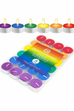 Candles & Diffusers|Candles*Deco Express Unscented Rainbow Colour Tealight Candle 4 Hours Pack of 24 Multi