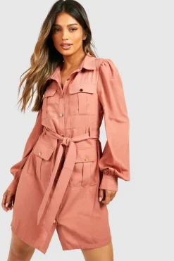 Shirt Dresses*boohoo Utility Pocket Detail Shirt Dress rose