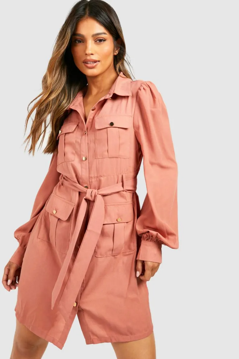 Shirt Dresses*boohoo Utility Pocket Detail Shirt Dress rose