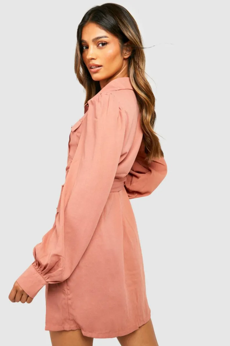 Shirt Dresses*boohoo Utility Pocket Detail Shirt Dress rose