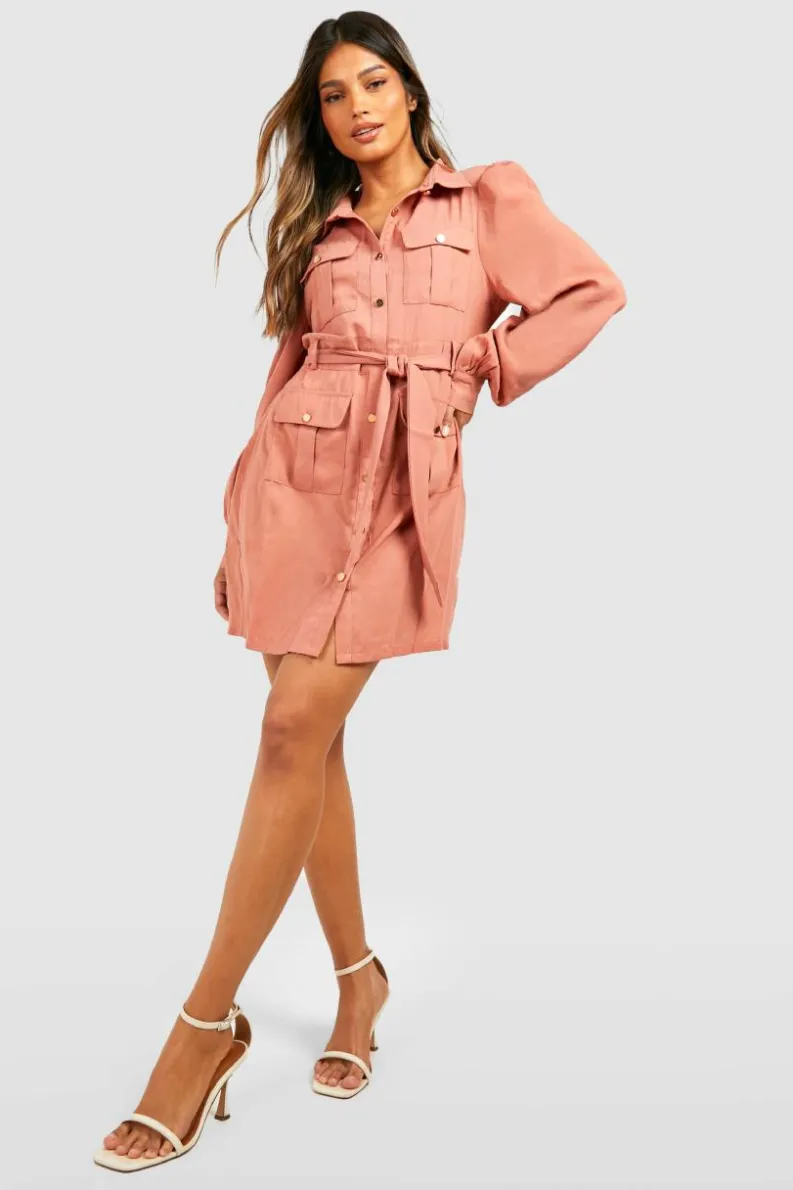 Shirt Dresses*boohoo Utility Pocket Detail Shirt Dress rose