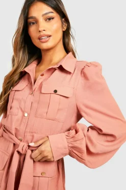 Shirt Dresses*boohoo Utility Pocket Detail Shirt Dress rose