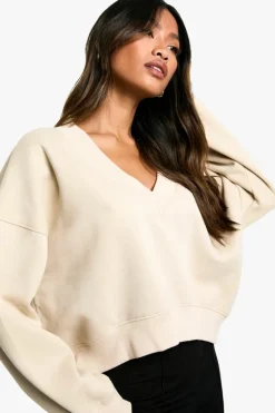 Sweatshirts|Hoodies & Sweatshirts*boohoo V NECK BALLOON SLEEVE SWEATSHIRT stone
