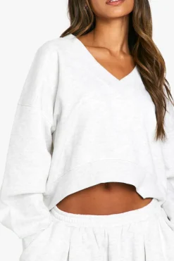 Sweatshirts|Hoodies & Sweatshirts*boohoo V NECK BALLOON SLEEVE SWEATSHIRT ash grey