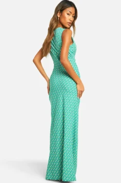 Cami Dresses*boohoo V Neck Floral Maxi Slip Dress green