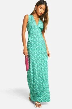 Cami Dresses*boohoo V Neck Floral Maxi Slip Dress green