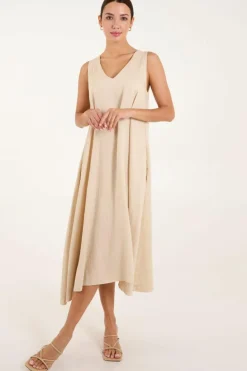 Midi Dresses*Blue Vanilla V Neck Midi Dress Beige