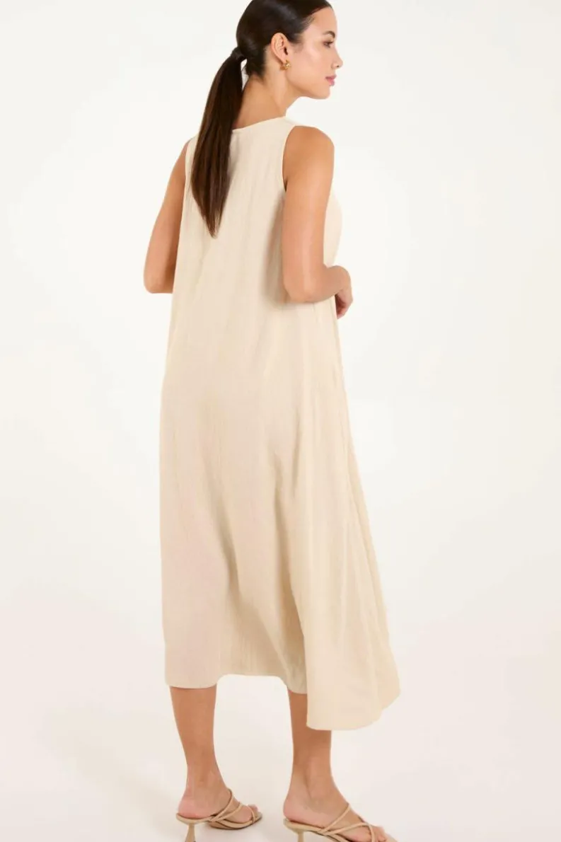 Midi Dresses*Blue Vanilla V Neck Midi Dress Beige