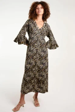 Midi Dresses*Blue Vanilla V Neck Shell Midi Dress Light Brown