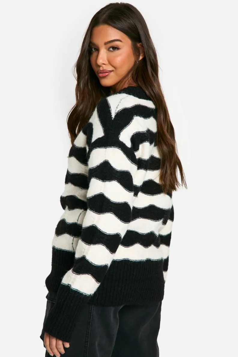 Oversized Jumpers|Jumpers*boohoo V Neck Strip Oversized Knitted Jumper mono