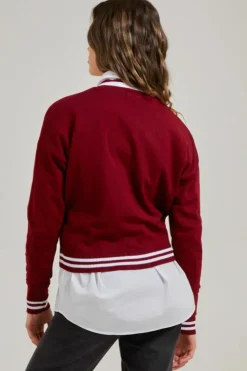 Cardigans*Pink Vanilla Varsity Knitted Cardigan Wine