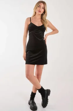 Cami Dresses*Pink Vanilla Velvet Bow Cami Dress Black