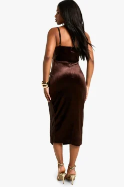 Bodycon Dresses|Midi Dresses*boohoo Velvet Corset Midaxi Dress brown