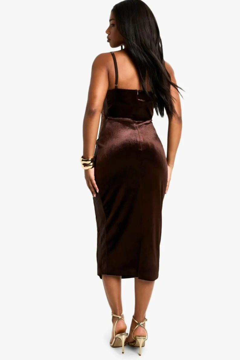 Bodycon Dresses|Midi Dresses*boohoo Velvet Corset Midaxi Dress brown