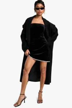 Mini Dresses|Dresses*boohoo Velvet Pearl Trim Bandeau Mini Dress black