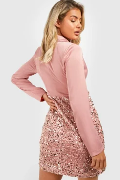 Blazer Dresses*boohoo Velvet Sequin Contrast Blazer Party Dress blush