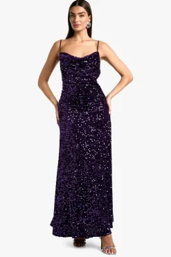Maxi Dresses|Dresses*boohoo Velvet Sequin Cowl Neck Slip Maxi Dress purple