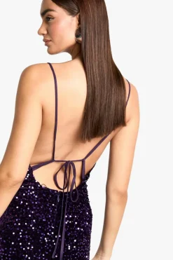 Maxi Dresses|Dresses*boohoo Velvet Sequin Cowl Neck Slip Maxi Dress purple