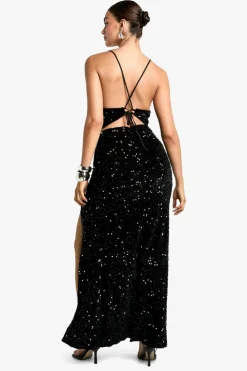 Cami Dresses|Maxi Dresses*boohoo Velvet Sequin Slip Maxi Dress black