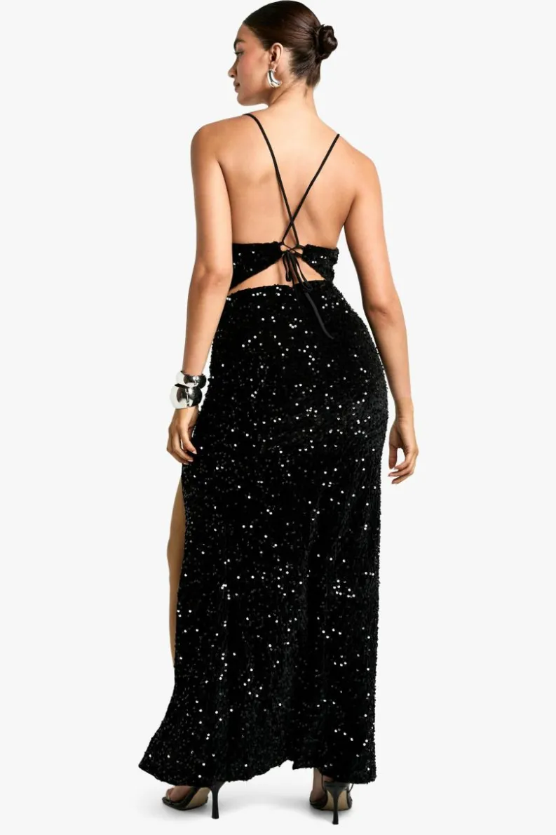 Cami Dresses|Maxi Dresses*boohoo Velvet Sequin Slip Maxi Dress black