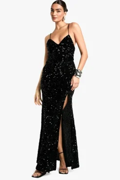 Cami Dresses|Maxi Dresses*boohoo Velvet Sequin Slip Maxi Dress black