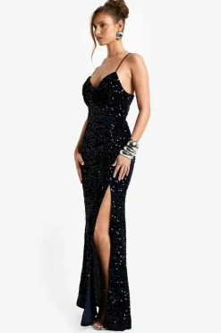 Cami Dresses|Maxi Dresses*boohoo Velvet Sequin Slip Maxi Dress navy