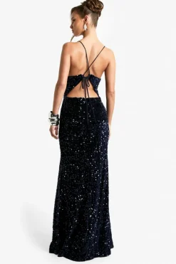 Cami Dresses|Maxi Dresses*boohoo Velvet Sequin Slip Maxi Dress navy