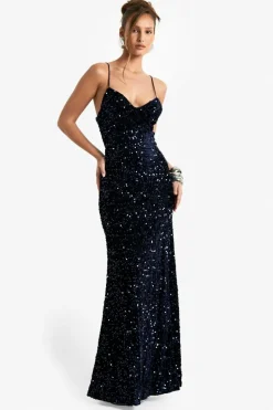 Cami Dresses|Maxi Dresses*boohoo Velvet Sequin Slip Maxi Dress navy